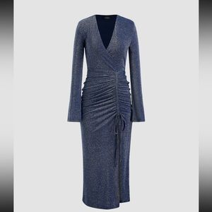 CIDER V-neck ruched midi dress NWT